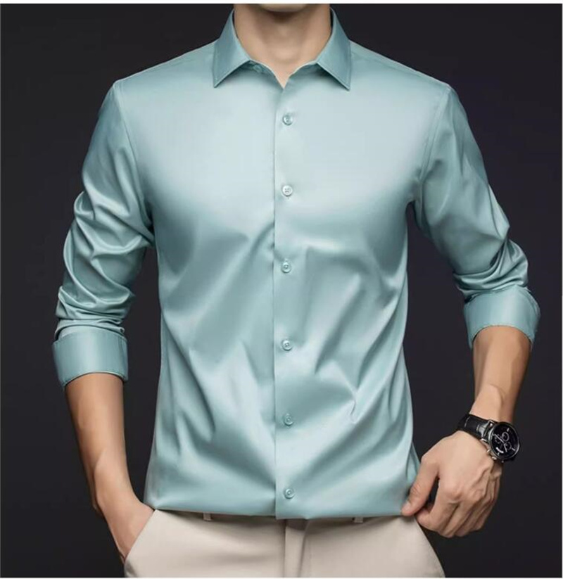 Mens Satin Silk Dress Shirt - Kemeja Lengan Panjang Pria, Kemeja Satin