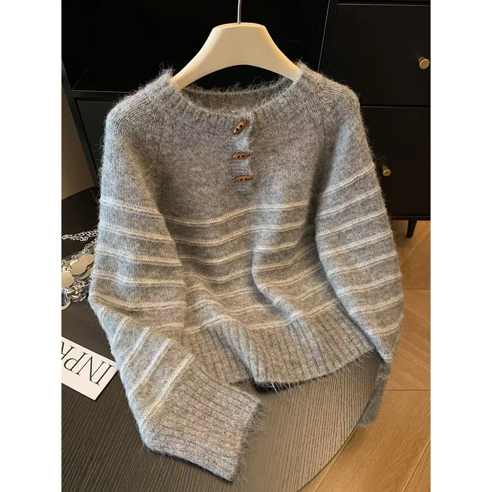 Shirts - Sweater Wol Kasmir Bergaris Wanita Musim