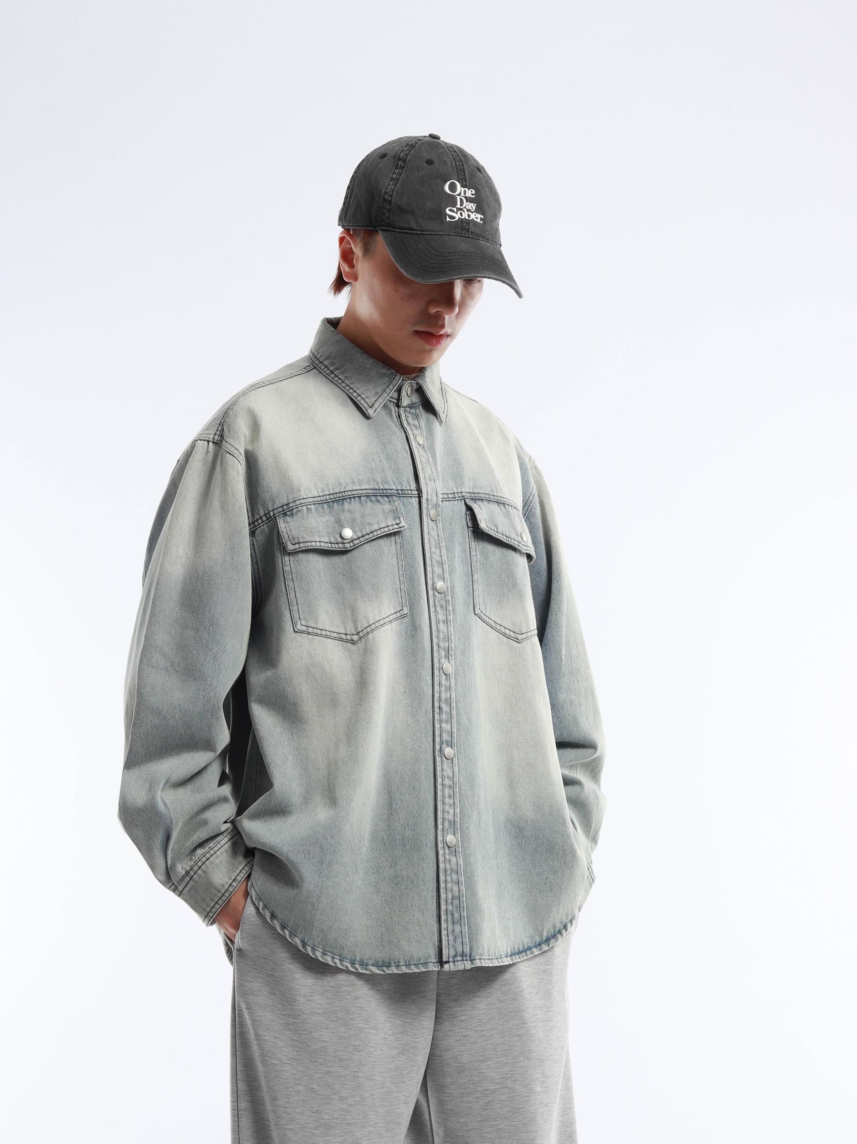 Shirts - Kemeja Denim Biru Retro Pria, Jaket