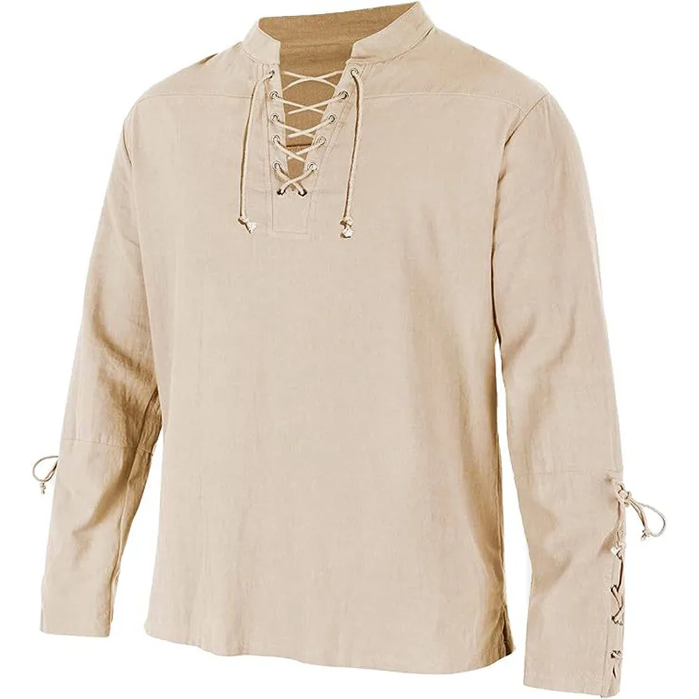 Kemeja lengan panjang pria, pa - Medieval Gothic Lace Up Pirate Shirt ulasan dan harga