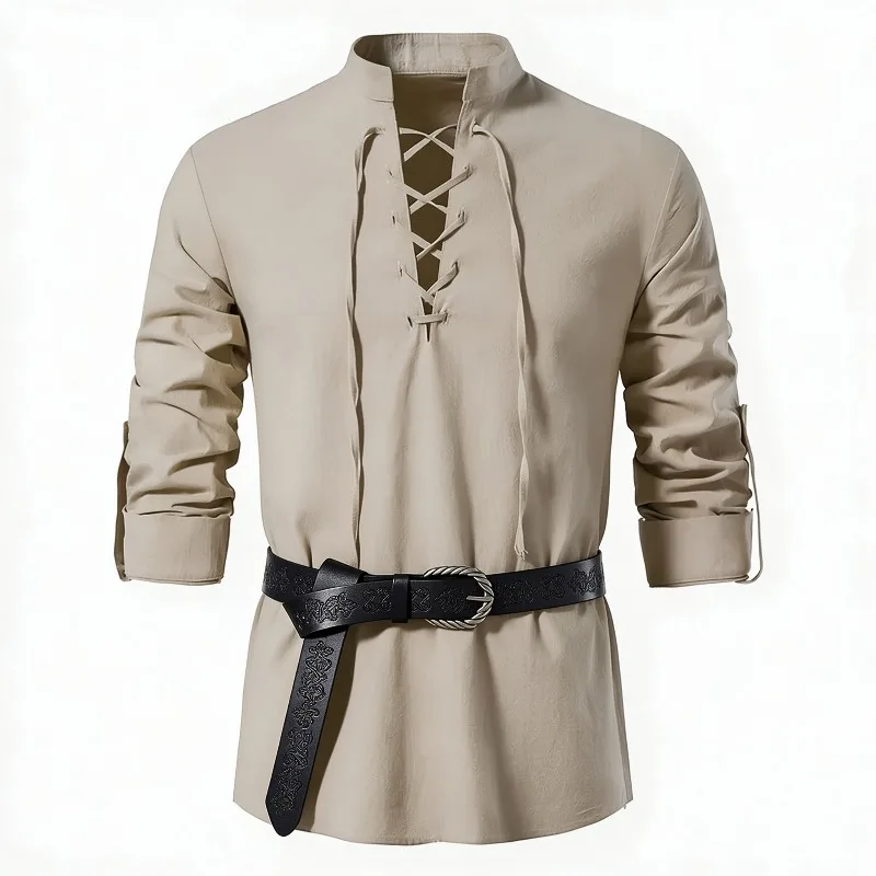 Kemeja Viking Abad Pertengahan - Medieval Gothic Lace Up Pirate Shirt ulasan dan harga