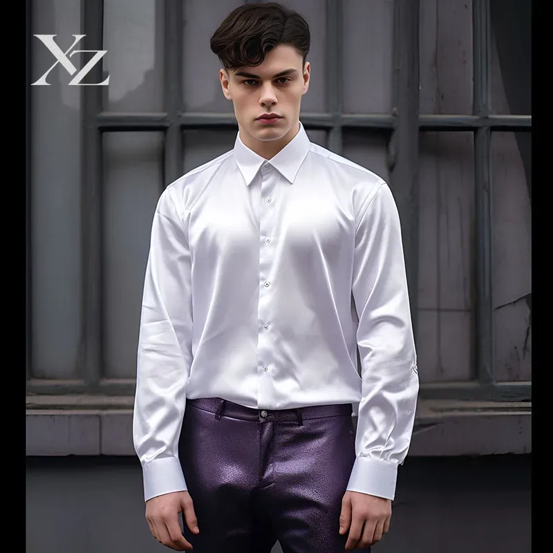Kemeja Pria Bahan Satin Bertek - Mens Satin Silk Dress Shirt ulasan dan harga
